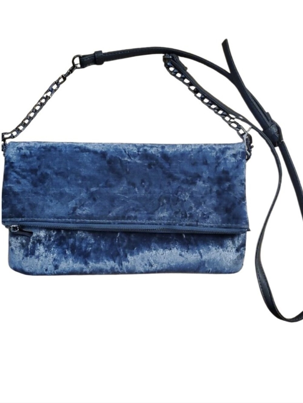Sole Society Blue Velvet Crossbody Convertible Bag with Chain Strap